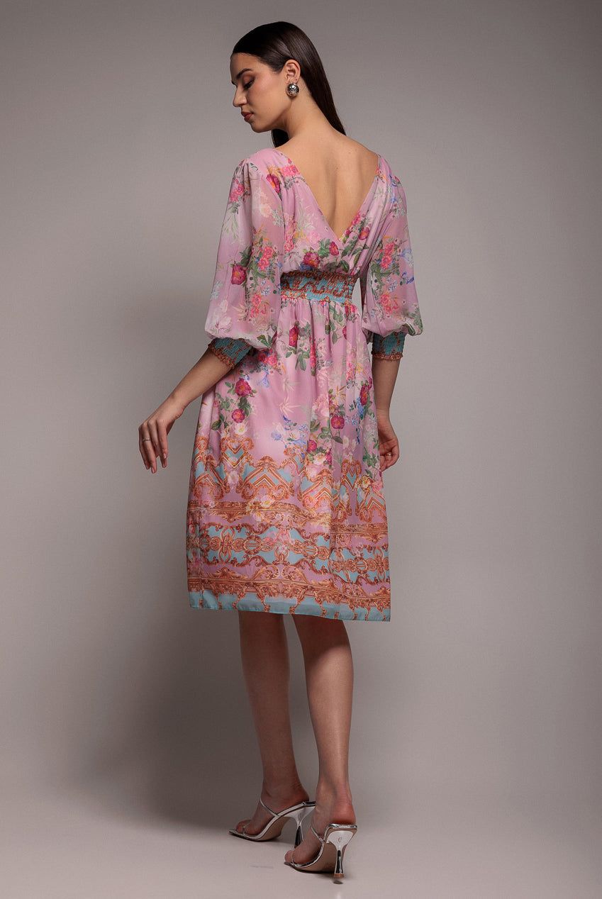 Goddiva Chiffon Wrap Border Floral Print Midi Dress