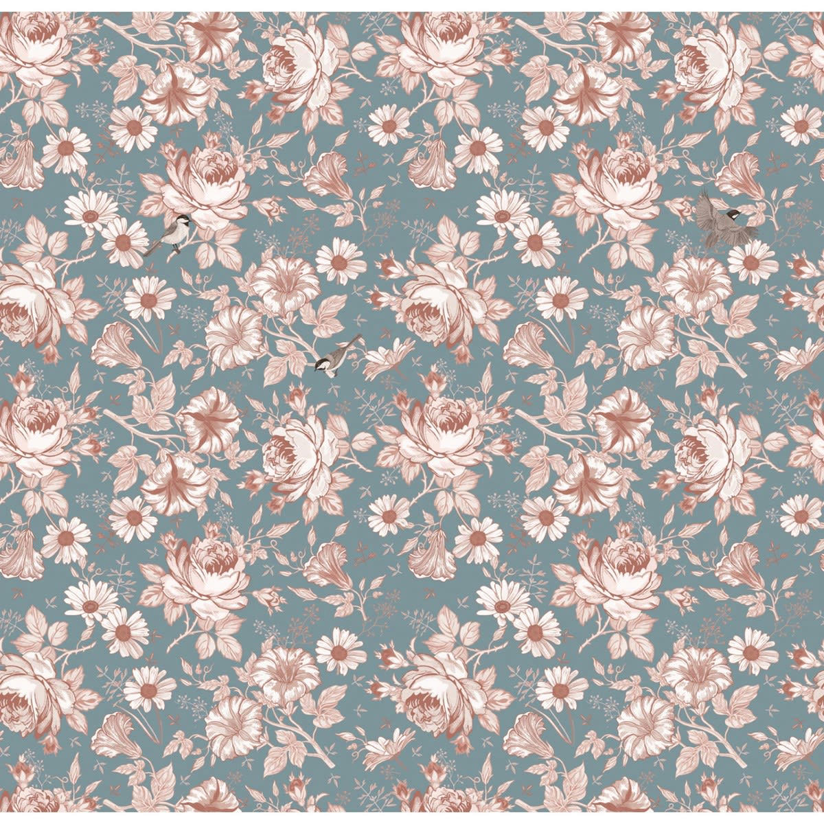 AMÉLIA - Papier peint panoramique motif floral Bleu 288x280cm