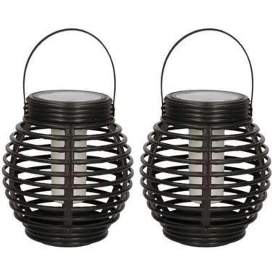 Lantaarn - 2 stuks - solar - tuinverlichting - zwart - 14 cm