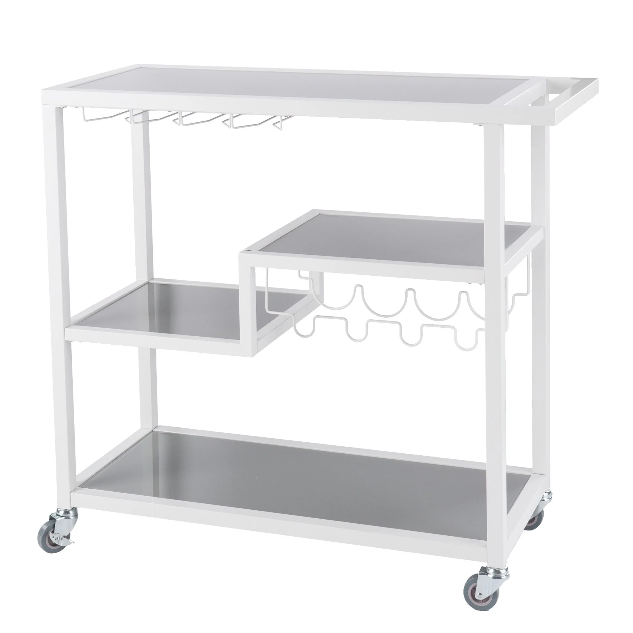 Rectangular Modern Grey-White Bar Cart with Wine Bottle Storage and 8 Glass Holders - 37.25H x 40W x 16D