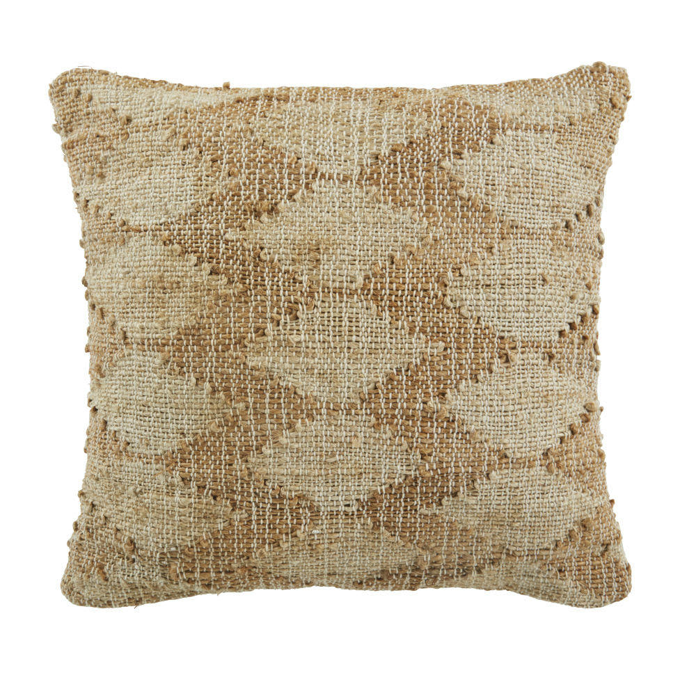 TAMU - Coussin en jute tissé motifs géométriques écrus et beiges 45x45