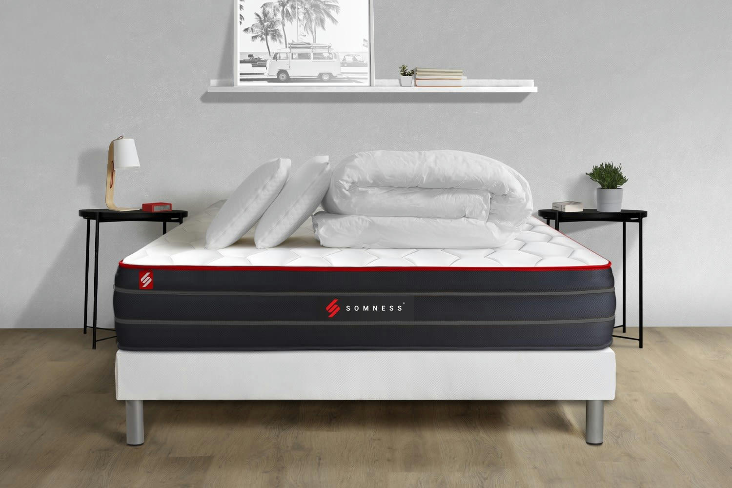 BOOST - Pack matelas sommier kit 140x200 oreiller couette