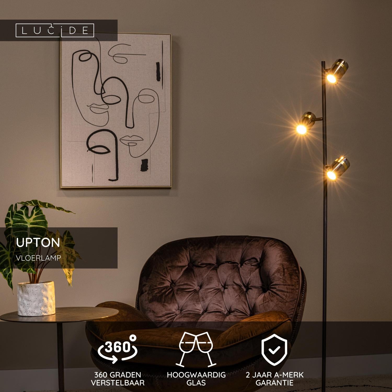 Lucide UPTON Vloerlamp - Fumé