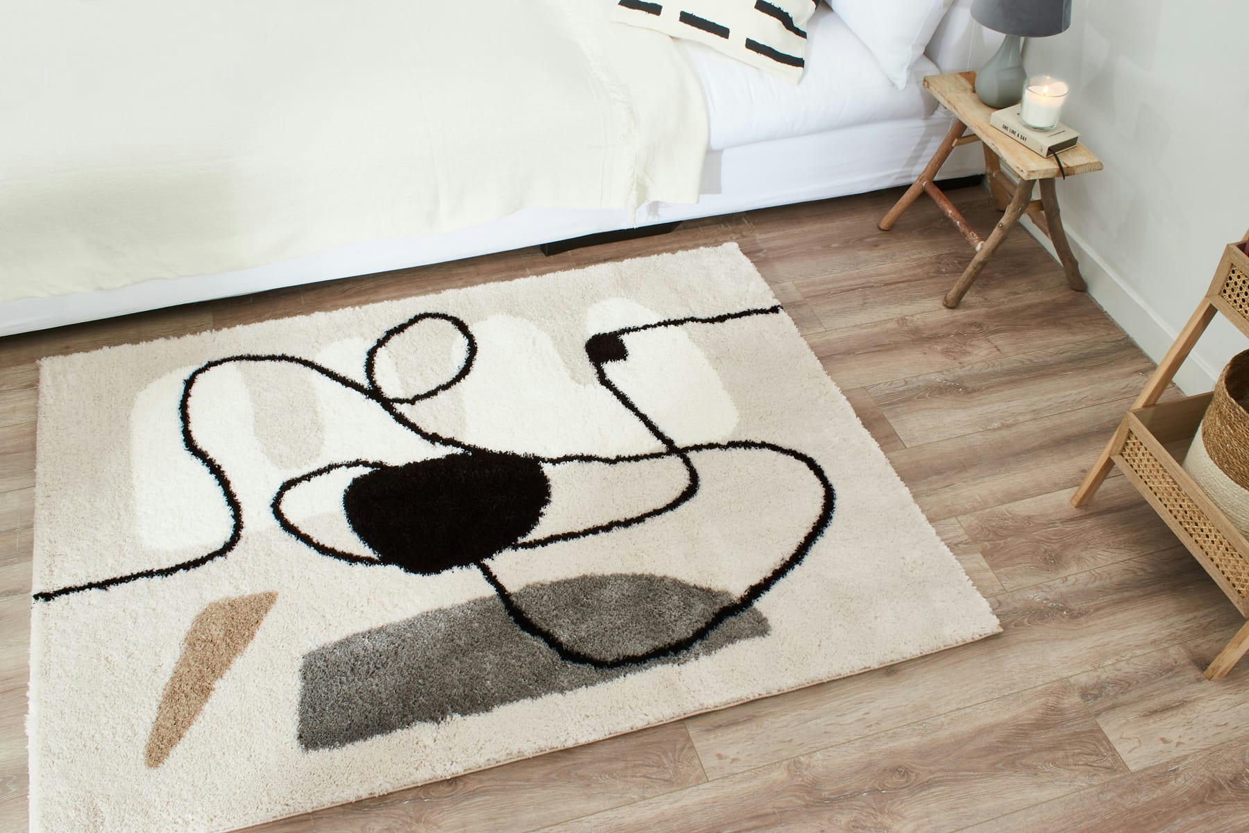 LASSO - Tapis abstrait beige, noir et gris - 120x160 cm