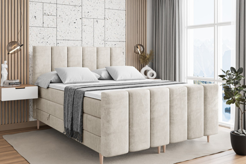 Łóżko kontynentalne - pojemnik, materac, nóżki BOXI1-FD-Z KING 120x200 cm