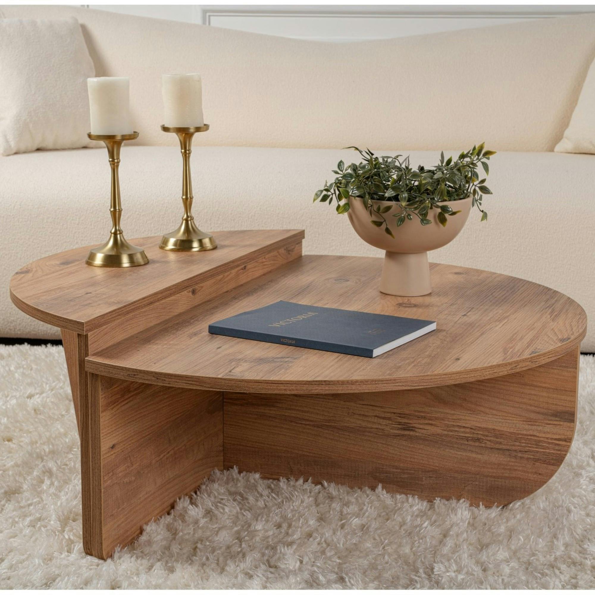 Table basse moderne effet bois de pin - 2 hauteurs MARFA