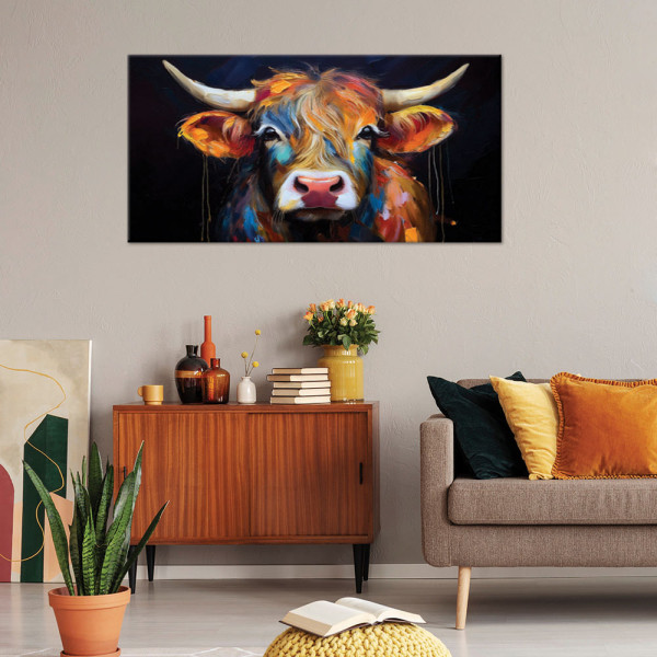 Feeby Obraz na płótnie, Kolorowa Szkocka Krowa 80x40