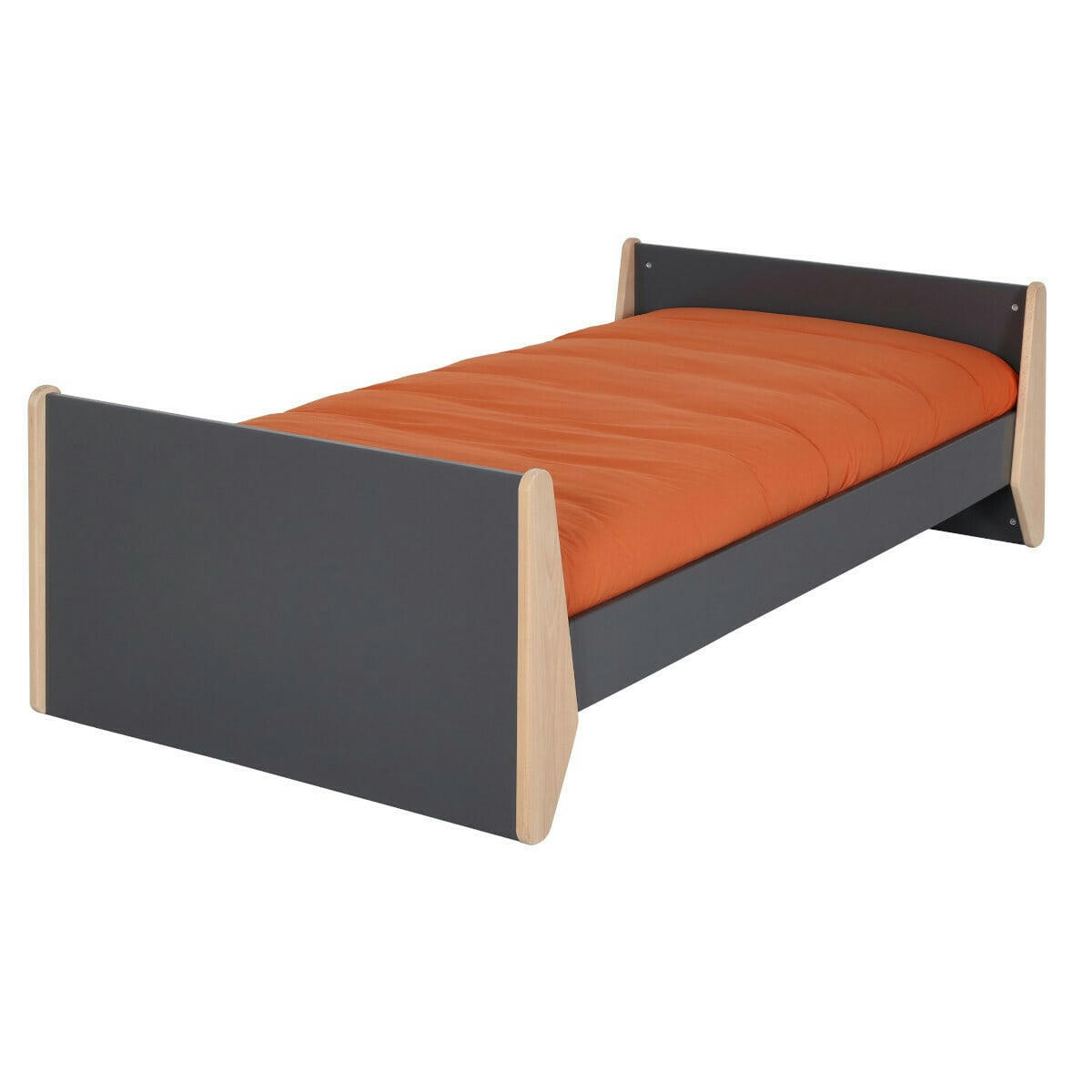 YUMI - Lit 90x190 cm bois massif gris et bois
