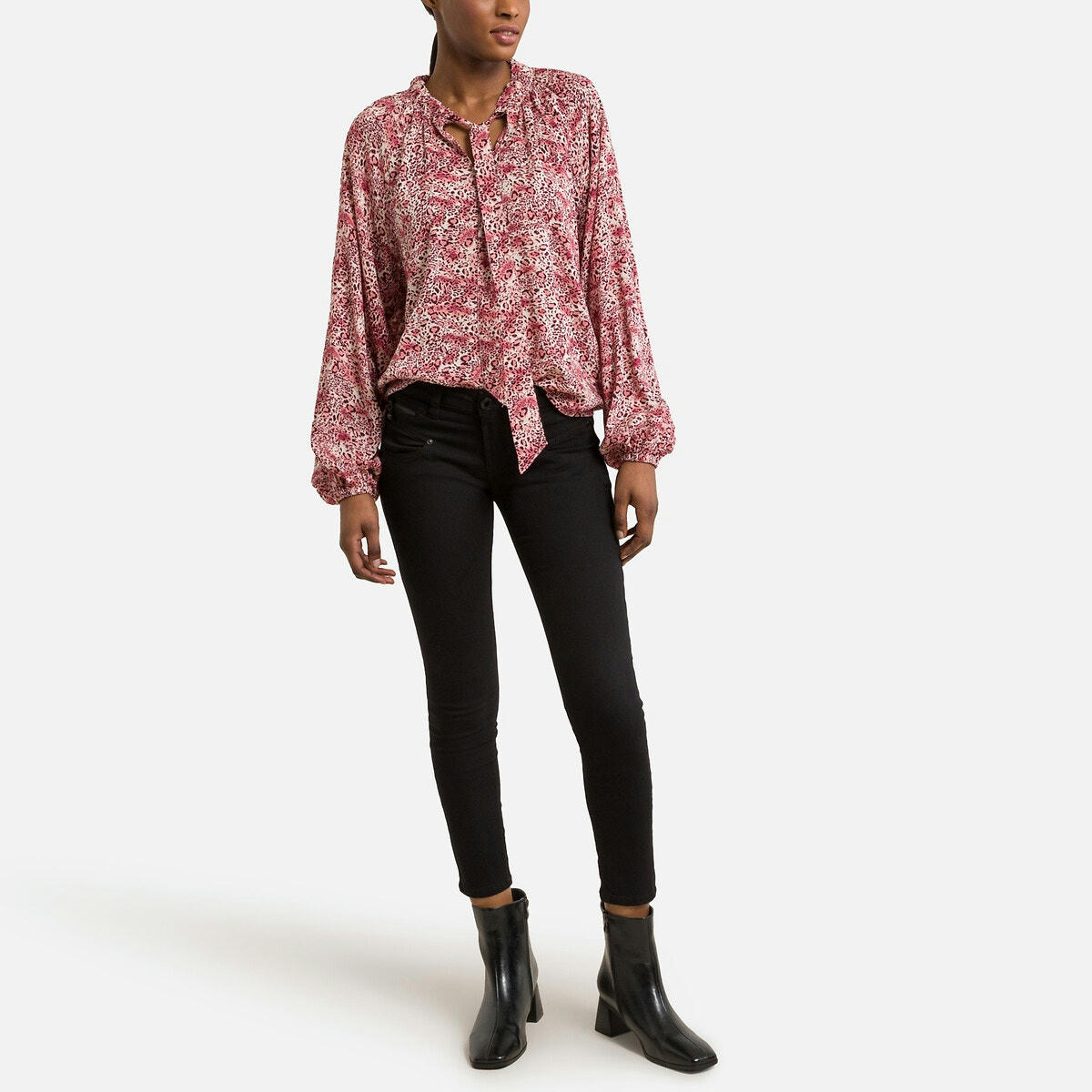 Blouse lavallière, manches longues, imprimée