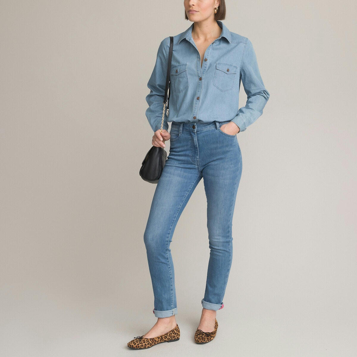 Chemise en denim light, manches longues