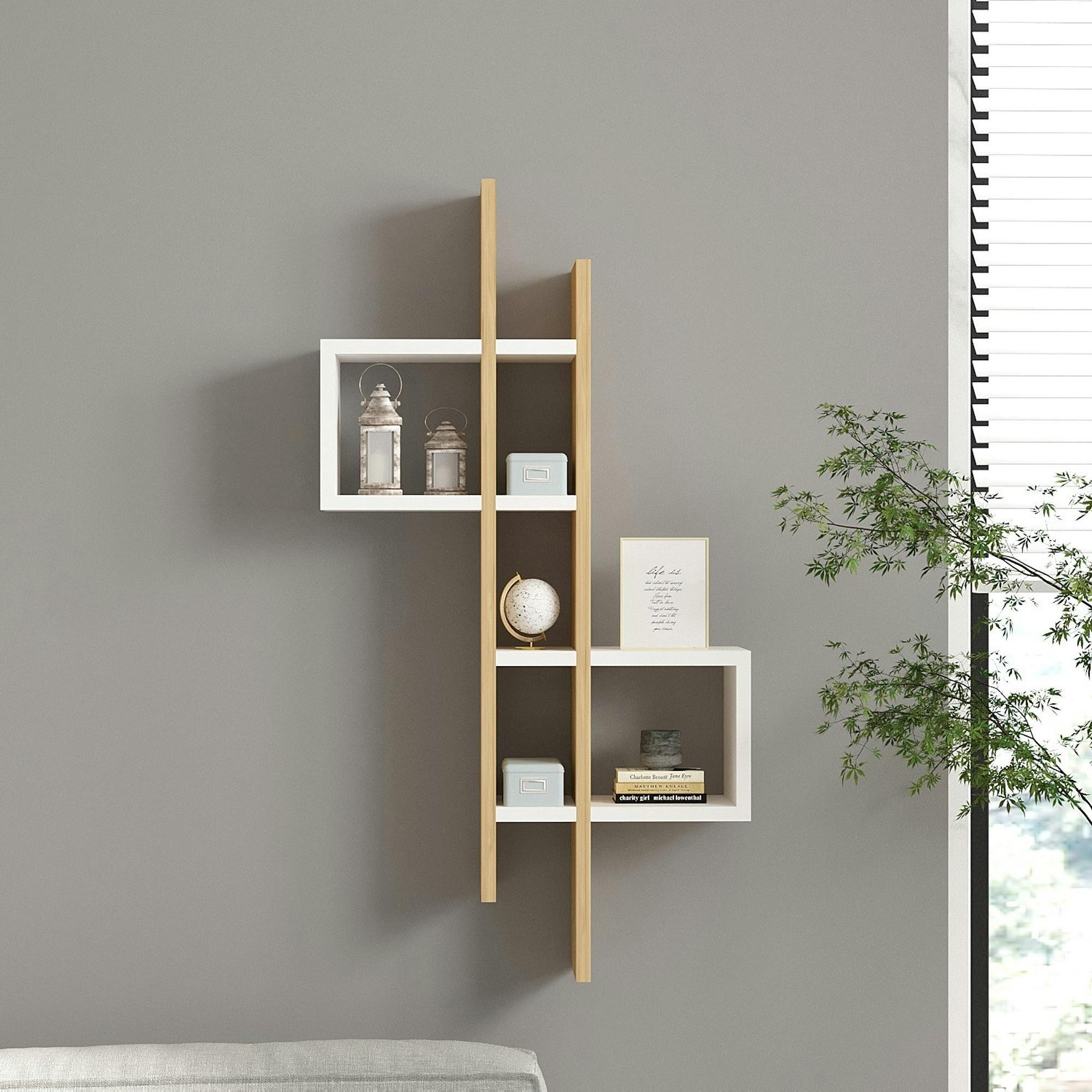 Etagère murale design bicolore, effet chêne et blanc MARFA