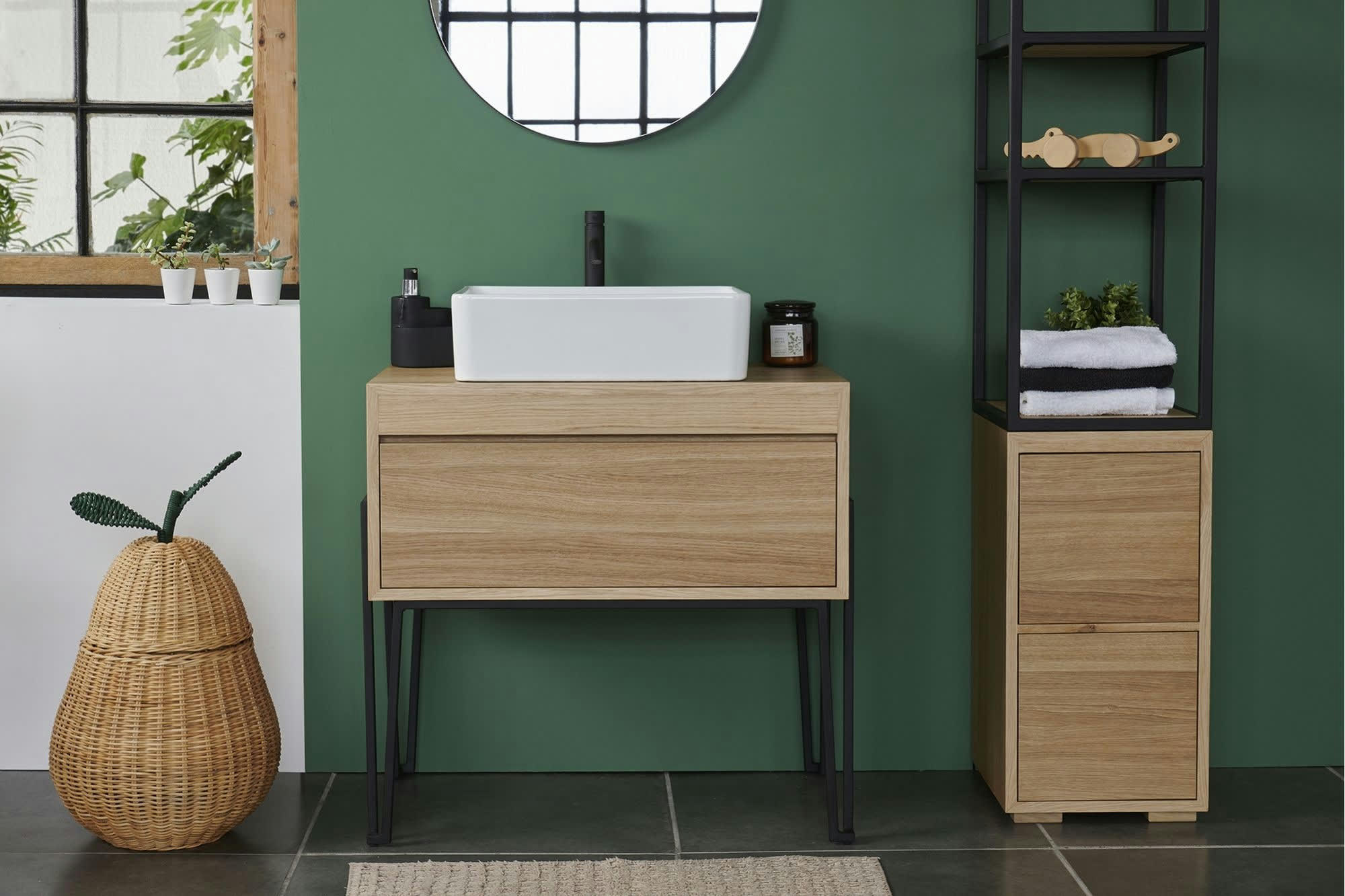 BRIGHTON - Meuble sous vasque en bois et métal 1 tiroir L80