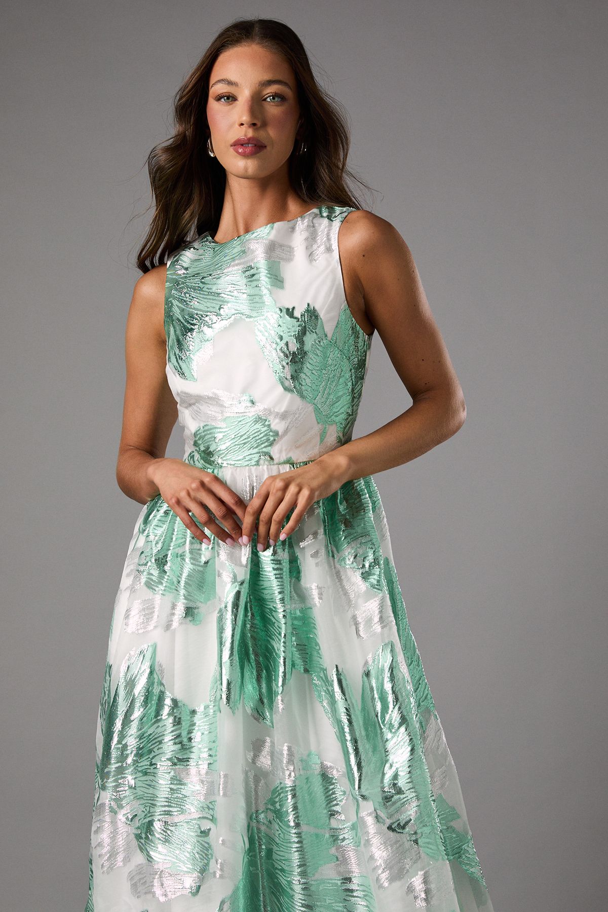 Coast Sleeveless Jacquard Fit And Flare Midi Dress