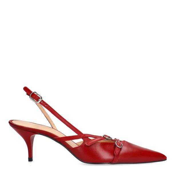 Rode leren slingbacks met gespen