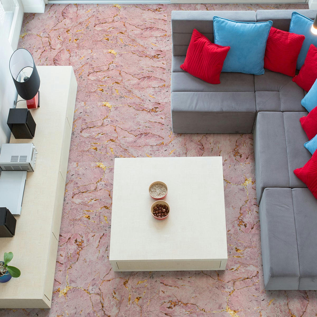 - Adhésifs stickers sol marbre rose bohemien 50x50cm