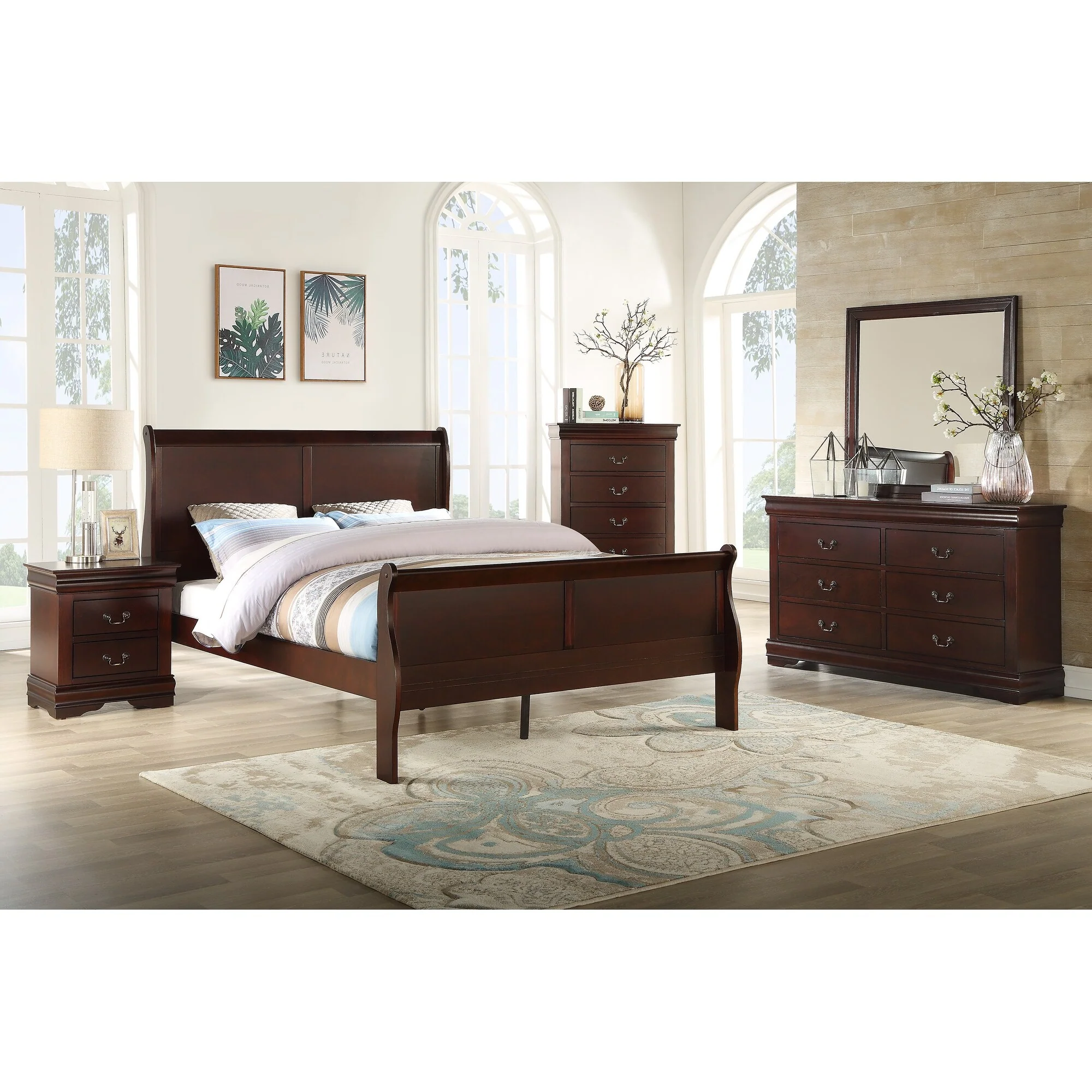 Lillie 6 Piece Cherry Sleigh Bedroom Set