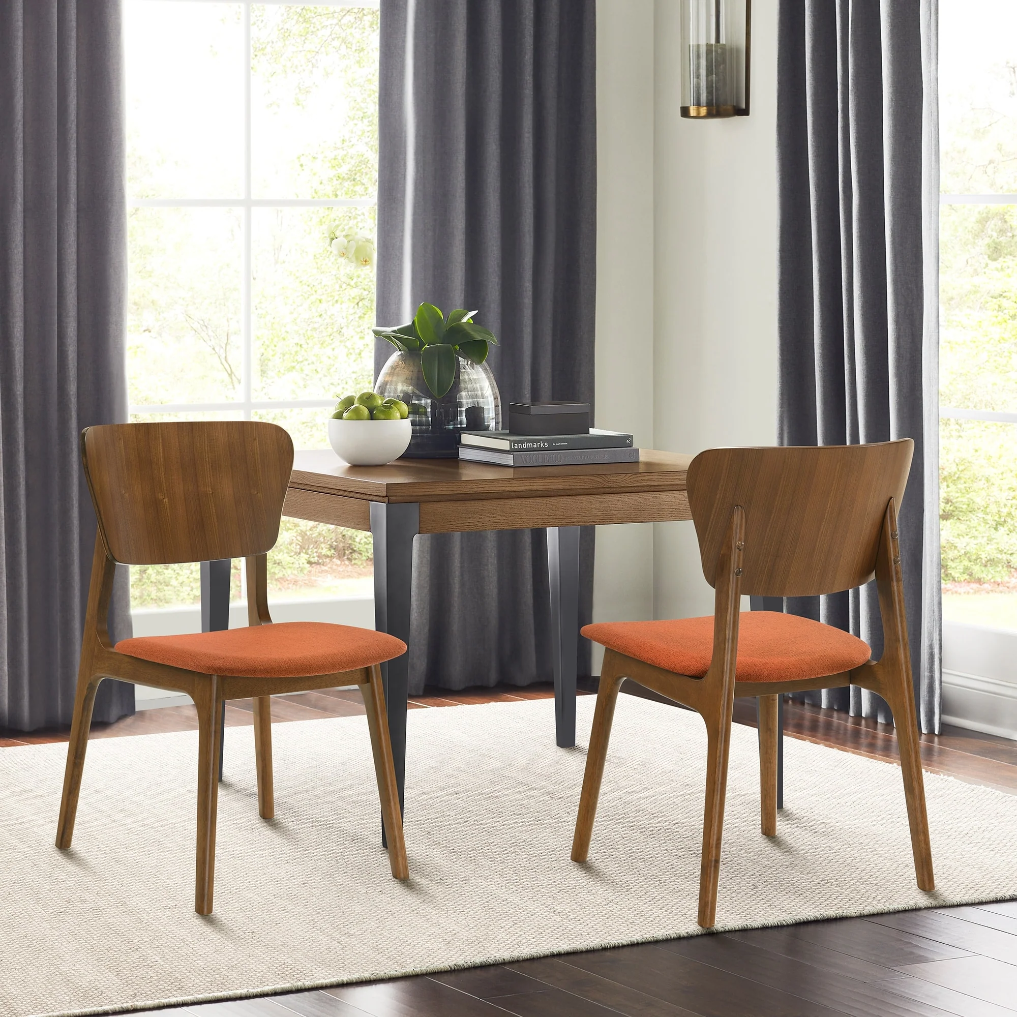Kalia Mid-Century Modern Upholstered Wood Dining Chairs - Set of 2