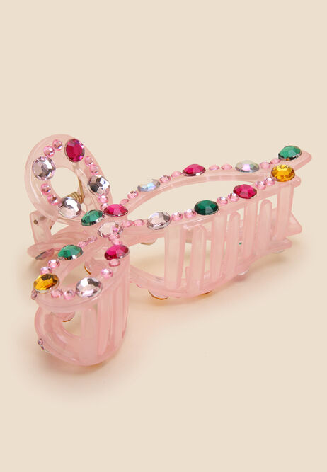Womens Pink Gem Bow Hair Clip
