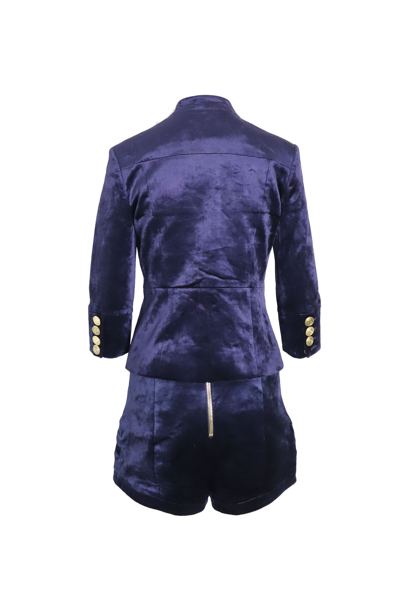 Pierre Balmain Preloved Military Blazer and Shorts Set Blue Velvet