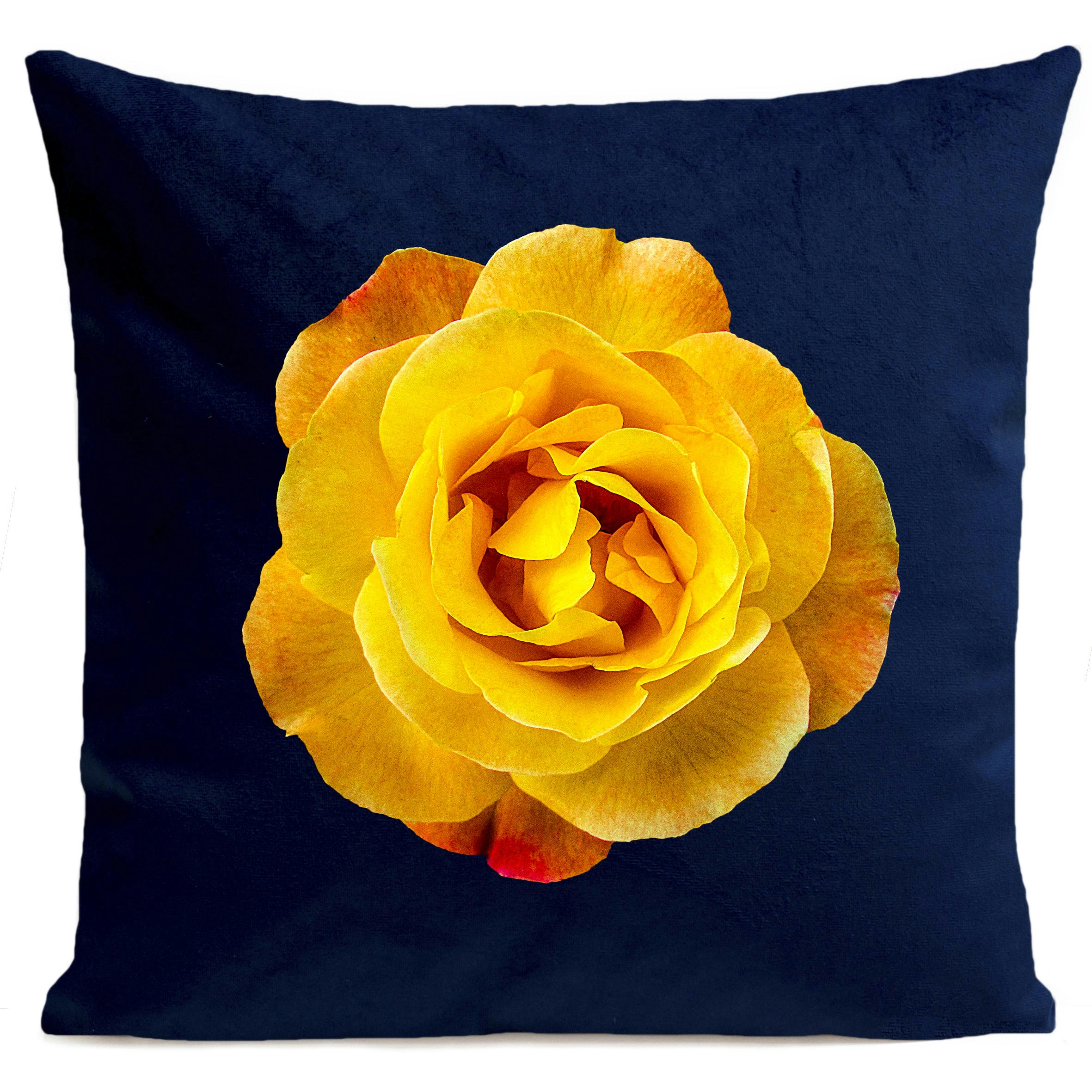- Coussin floral rose suédine bleu 40x40cm