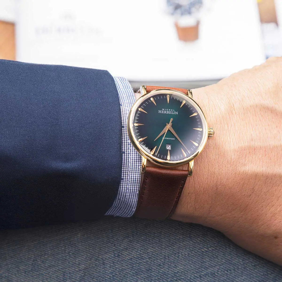 INSPIRATION – AUTOMATIQUE – VERT & CUIR BRUN