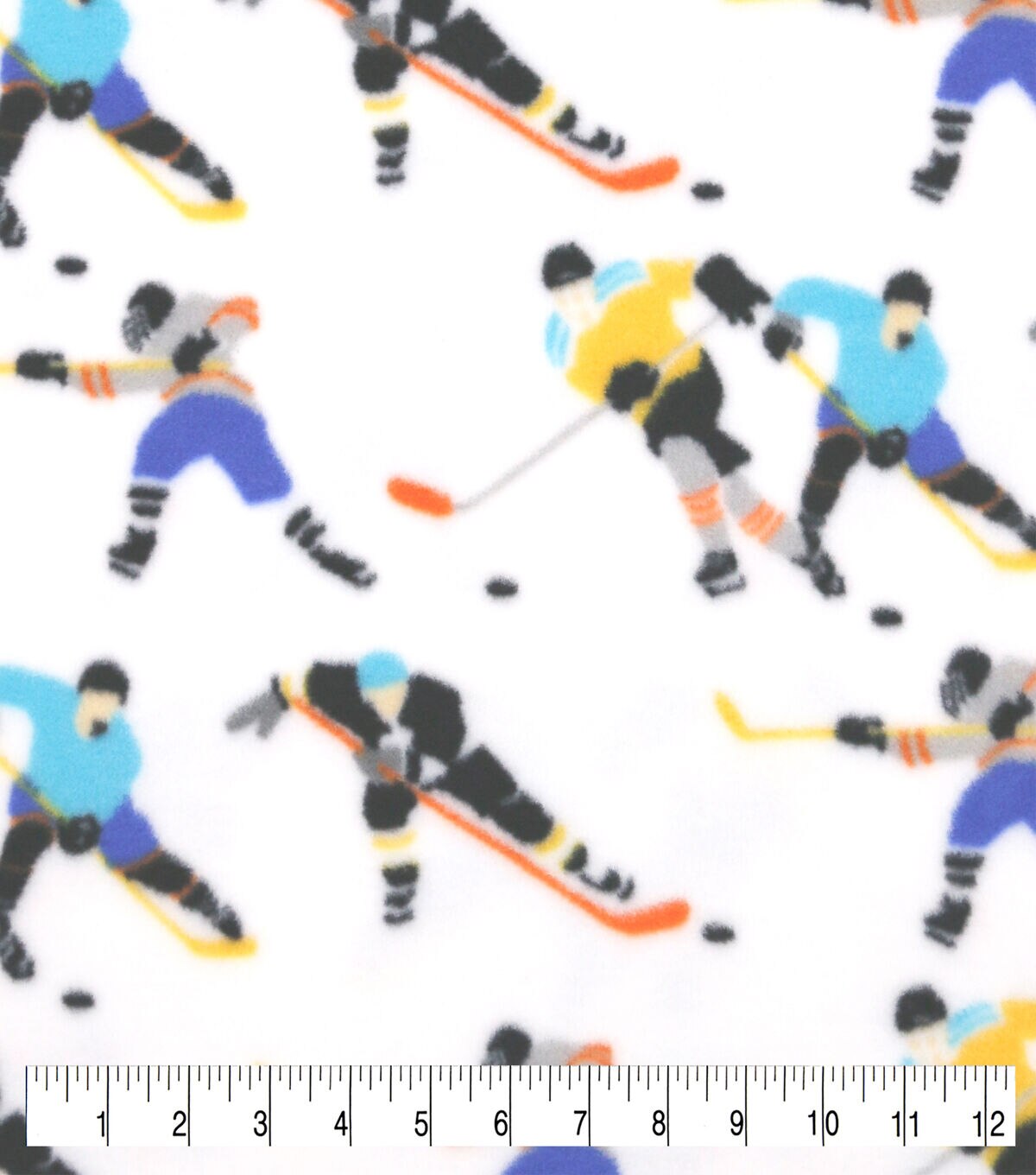 Hockey Players on White Anti Pill Fleece Fabric