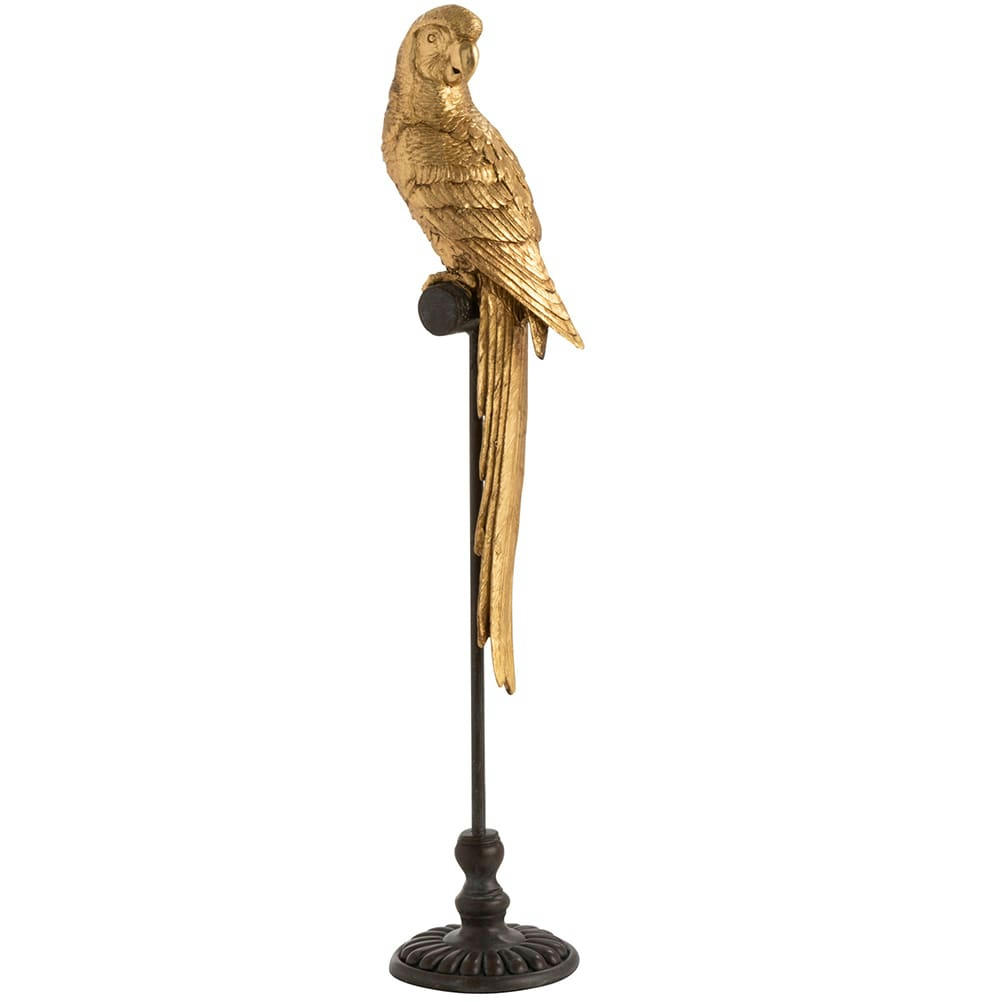 - Figurine perroquet or sur son perchoir en résine