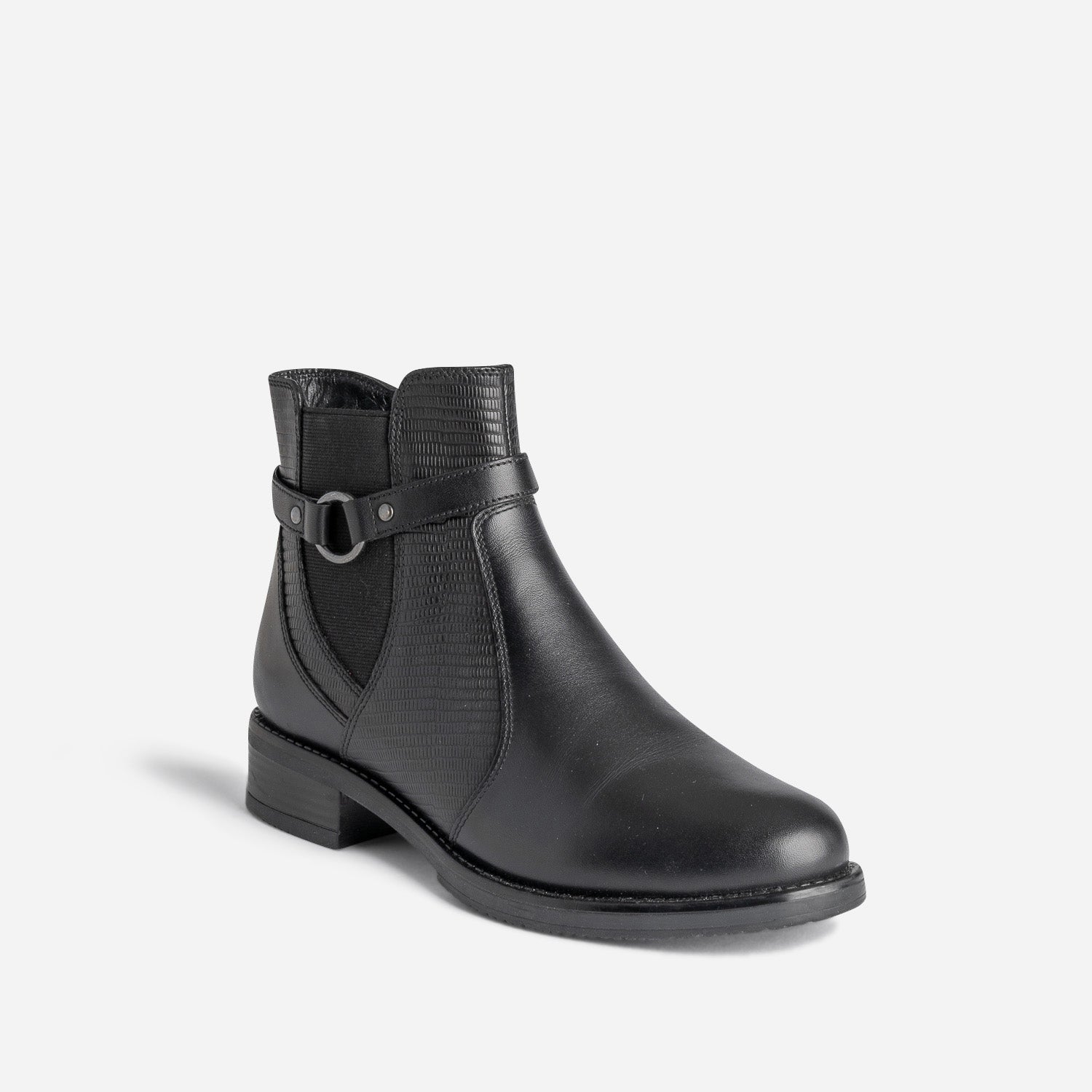 Boots noir en cuir détail effet python