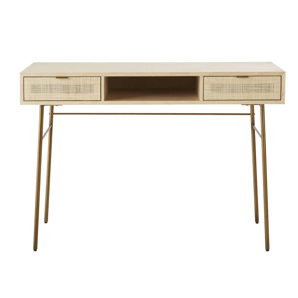 Solstice - Bureau 2 tiroirs cannage en rotin