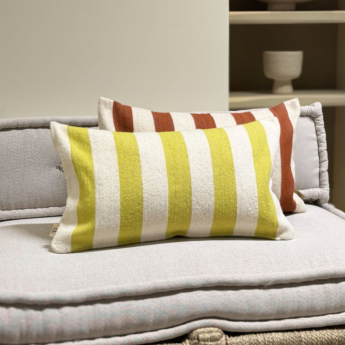 Household Hardware Handgemaakt Wollen Kussen - grote streep - wasabi groen