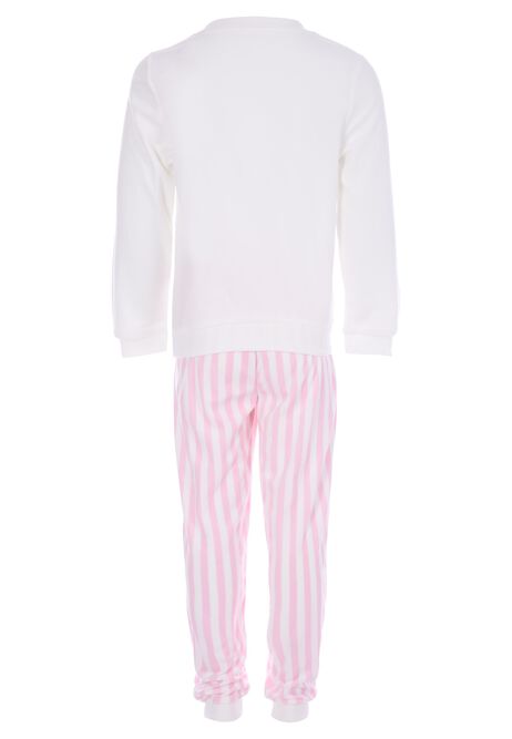 Girls Pink Bow & Stripe Fleece Pyjama Set