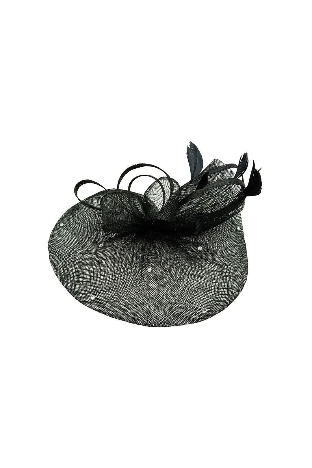 Vellin Curled Sinamay Bow Fascinator with Feather Trim Diamonds