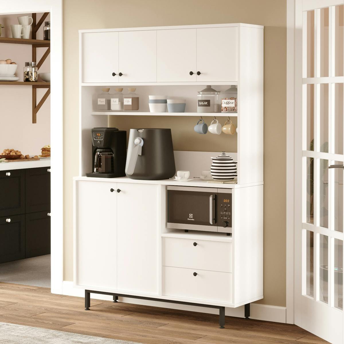 Buffet cuisine blanc avec niche micro-ondes L 120 cm JENA