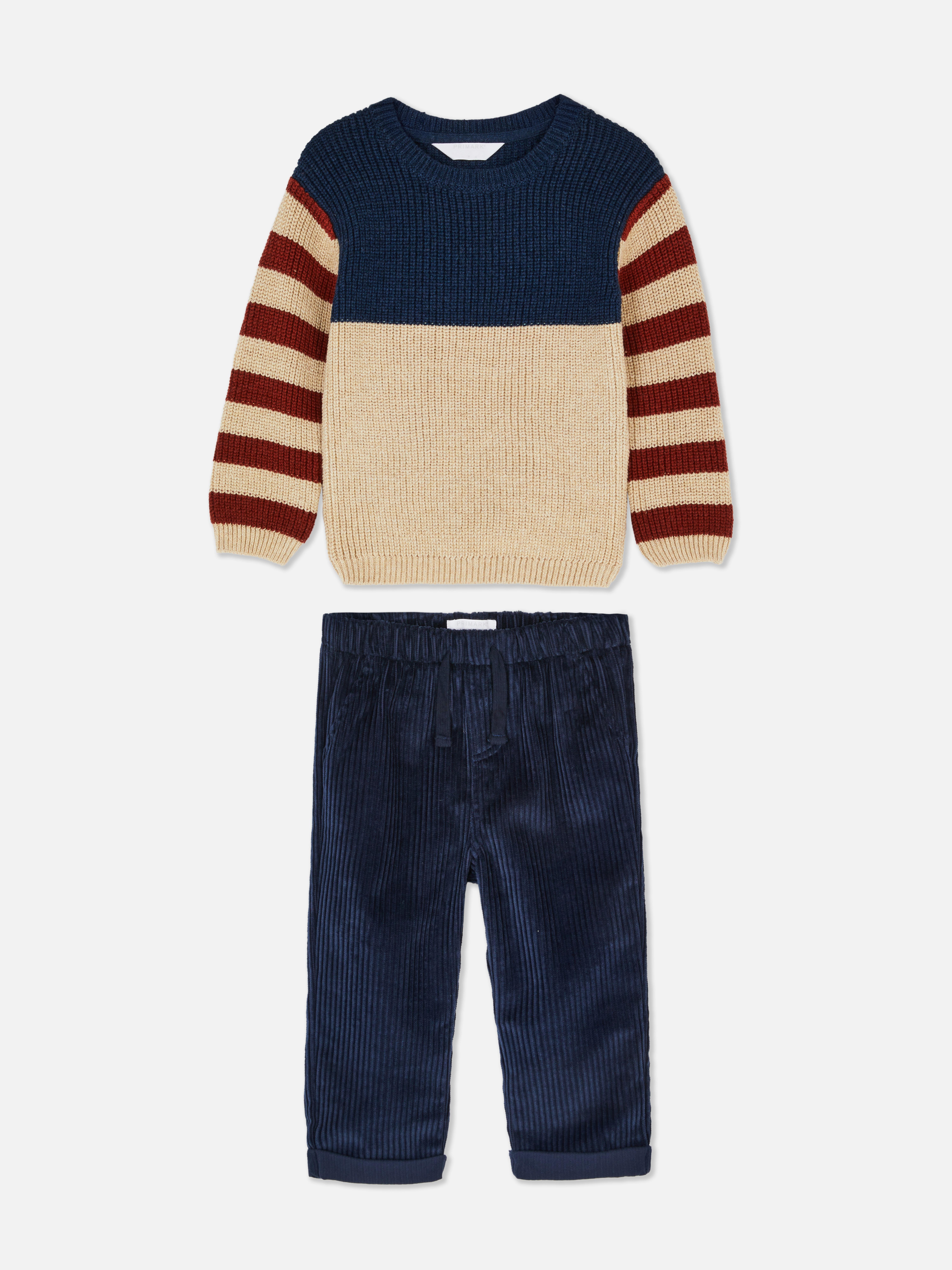 0-36mths | Stripe Sweater and Corduroy Pants Set