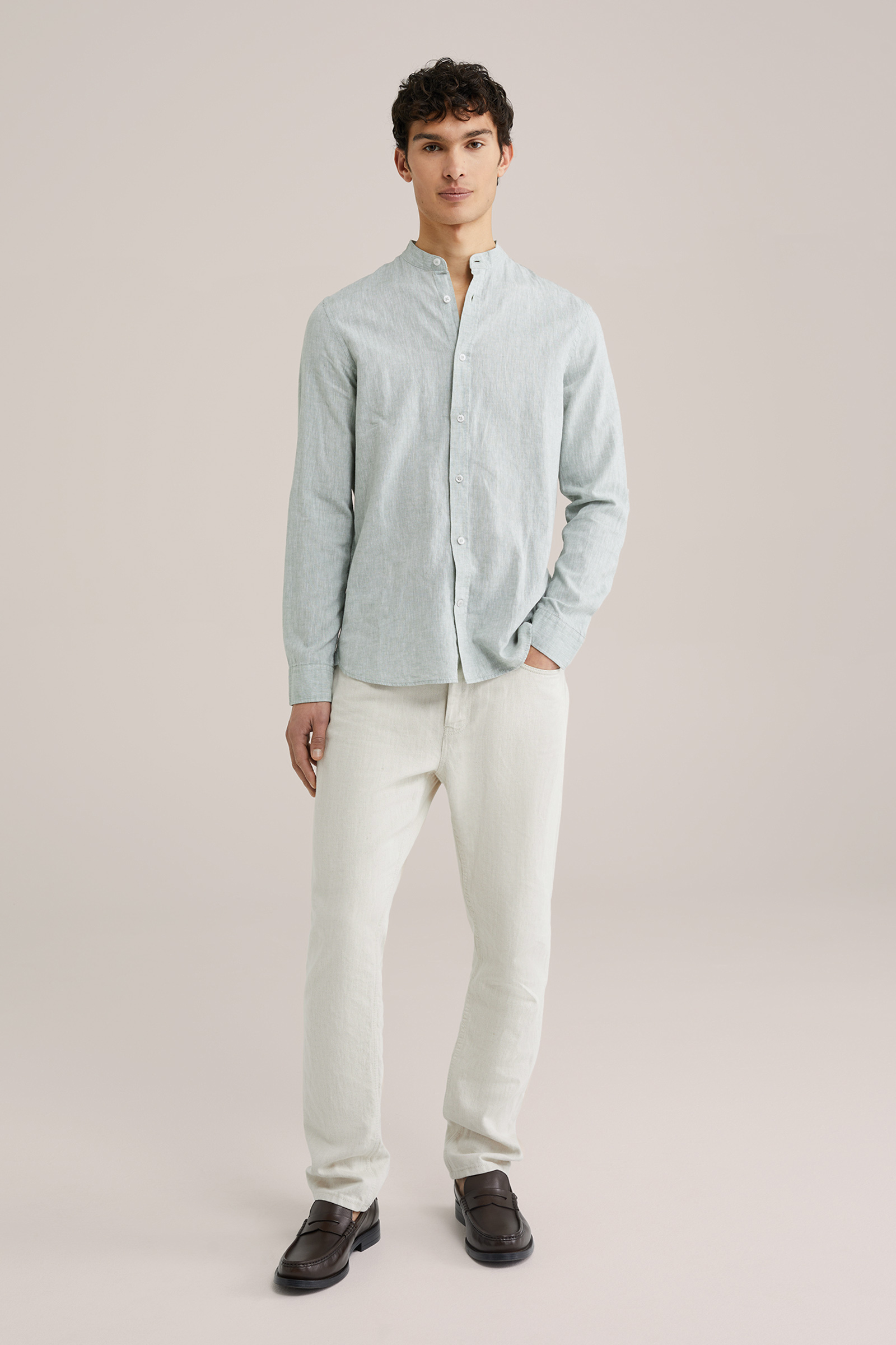 Heren Easy care regular fit overhemd van linnenmix