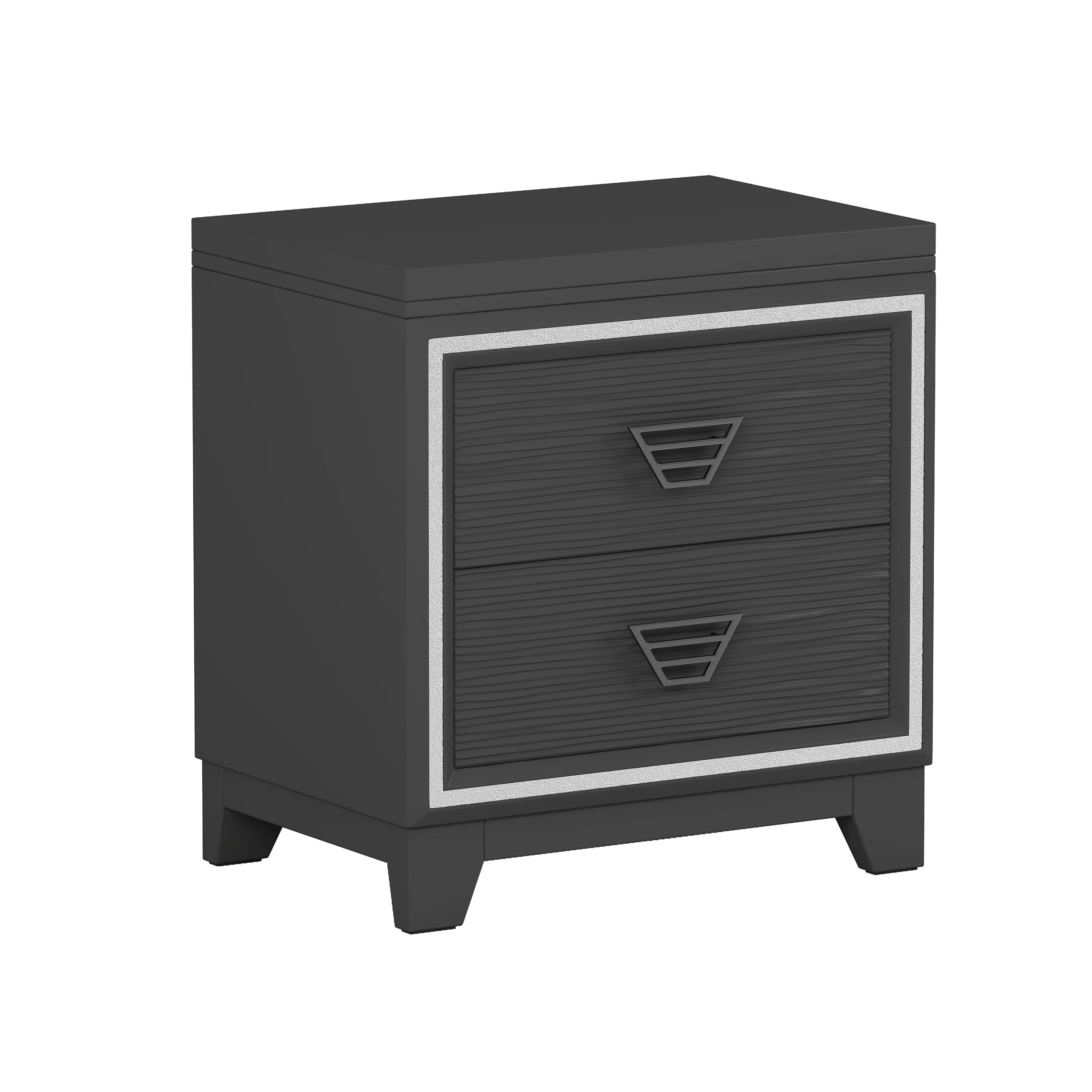 Elegant Nightstand With Metal Handle And Sparkling Shiny Decoration, Bedside Table With 2 Drawers