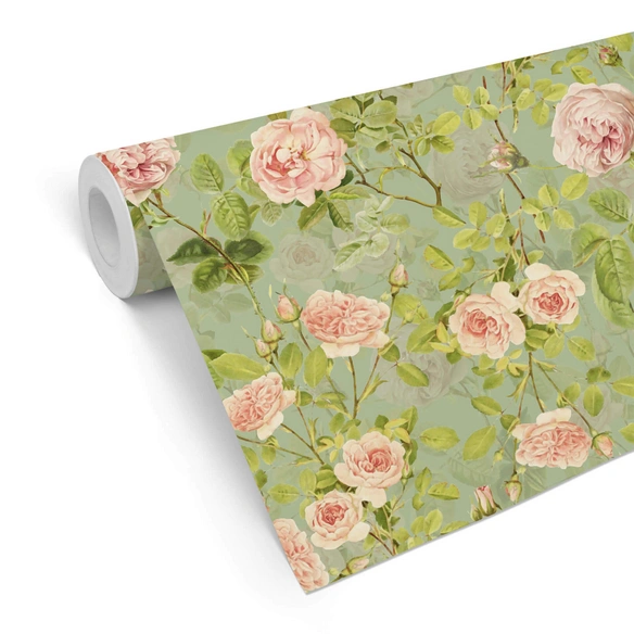 Vliestapete »Vintage Vliestapete«, Pfingstrosen Rosa Rosen, mehrfarbig, matt