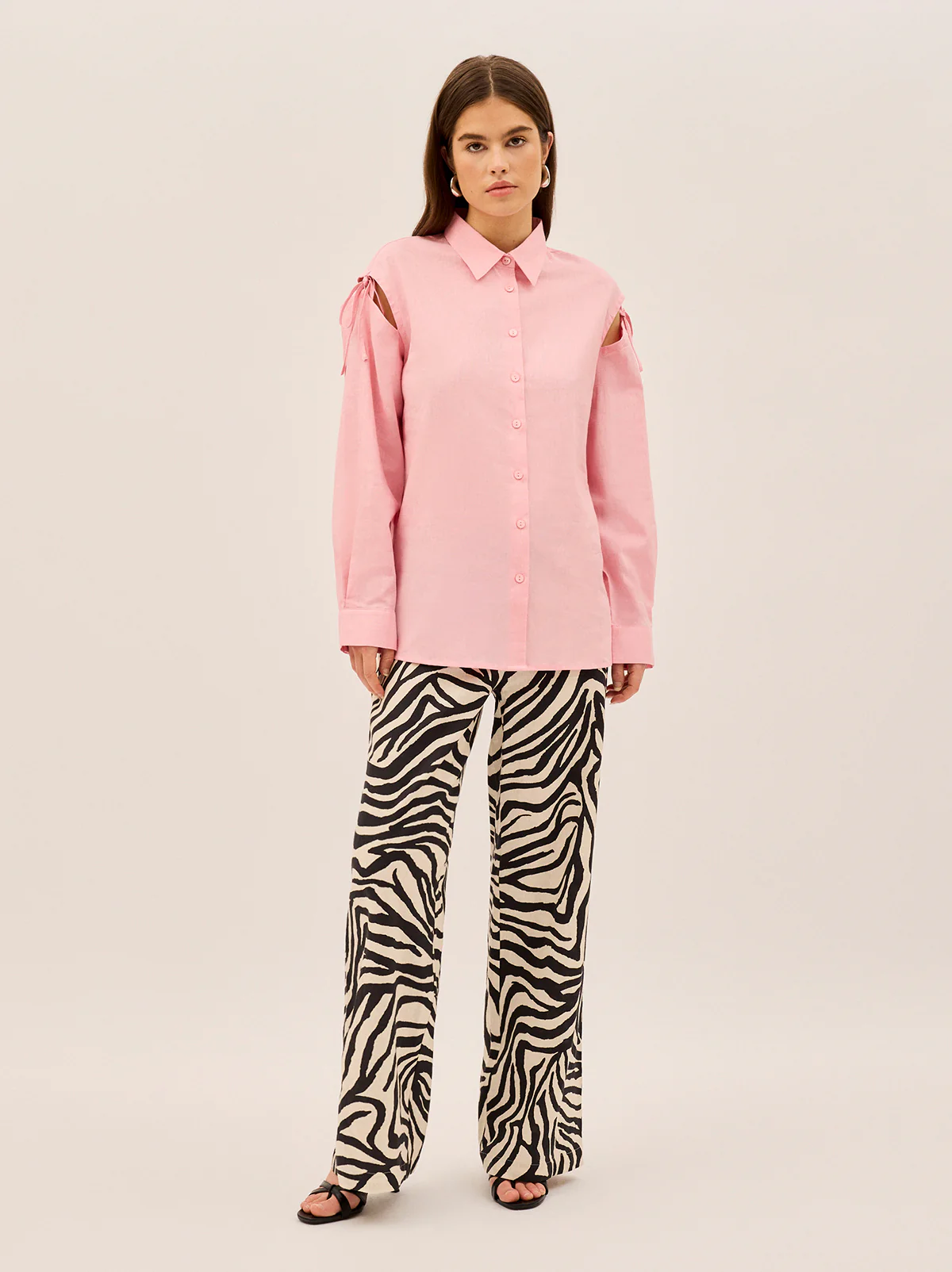 Alix Pink Cotton Tie Shoulder Oversized Shirt