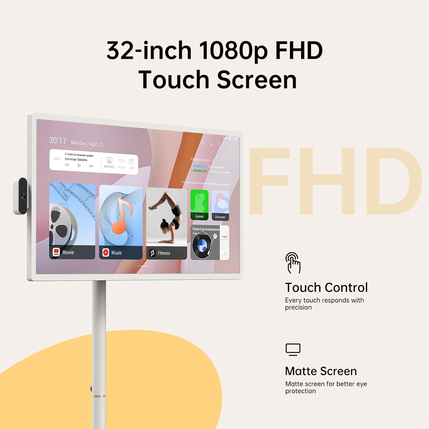 ApoloSign 32 inch FHD Smart Portable TV Gen2  16G +128G Storage  Android 15 OS  15000mAh  Rolling TV on Wheels with Rotatable Touch Screen  Built-in Battery  Full Swivel Rotation  Voice Remote