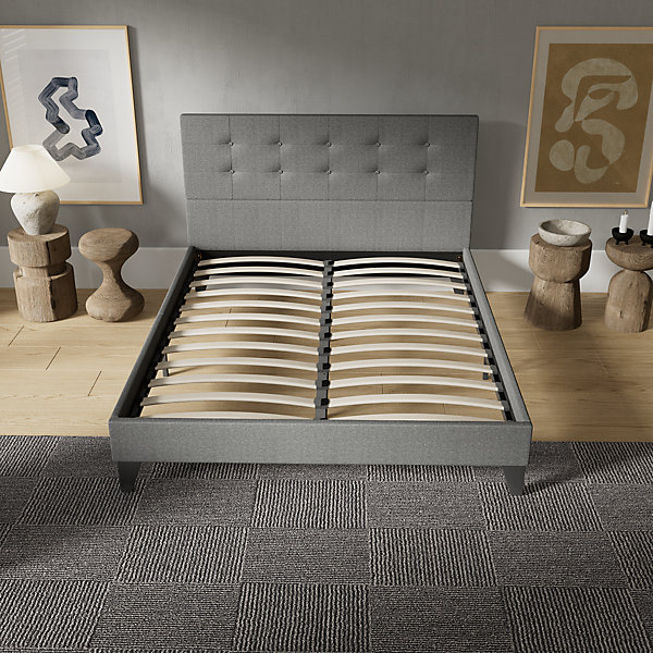 November Sleep Lit 140x190 cm avec tête de lit tissu gris