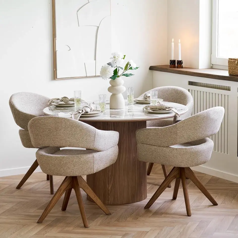 Artichok Ronda houten eettafel met keramiek blad bruin - &Oslash;140 x 75 cm