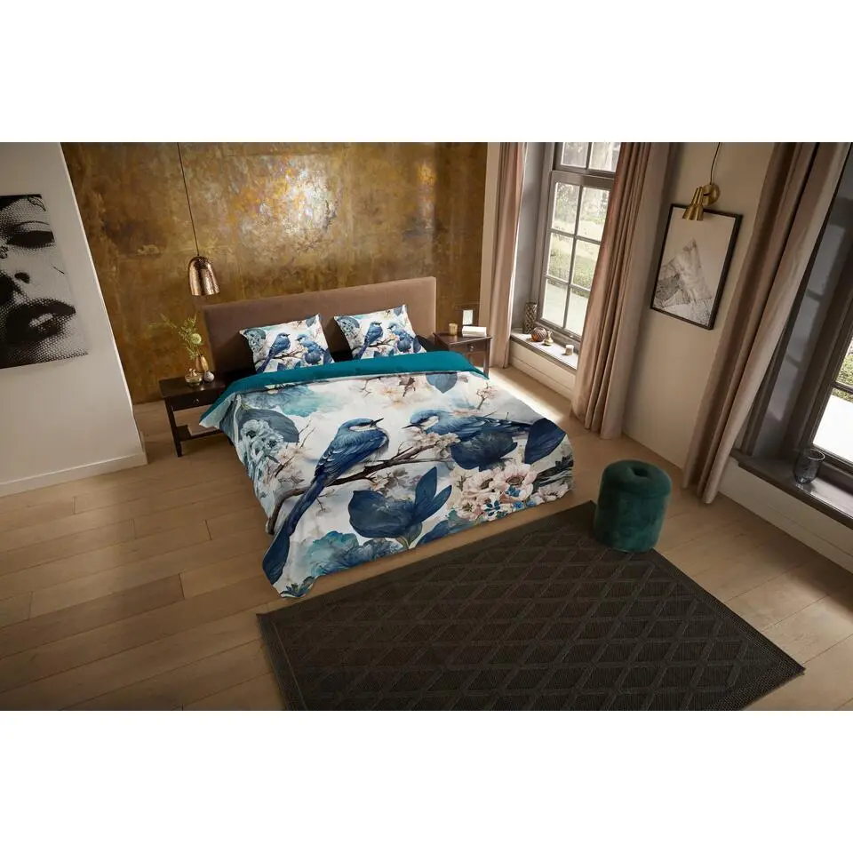 Pure Blauwe Vogels Dekbedovertrek Blauw-1-persoons (140 x 200/220 cm)