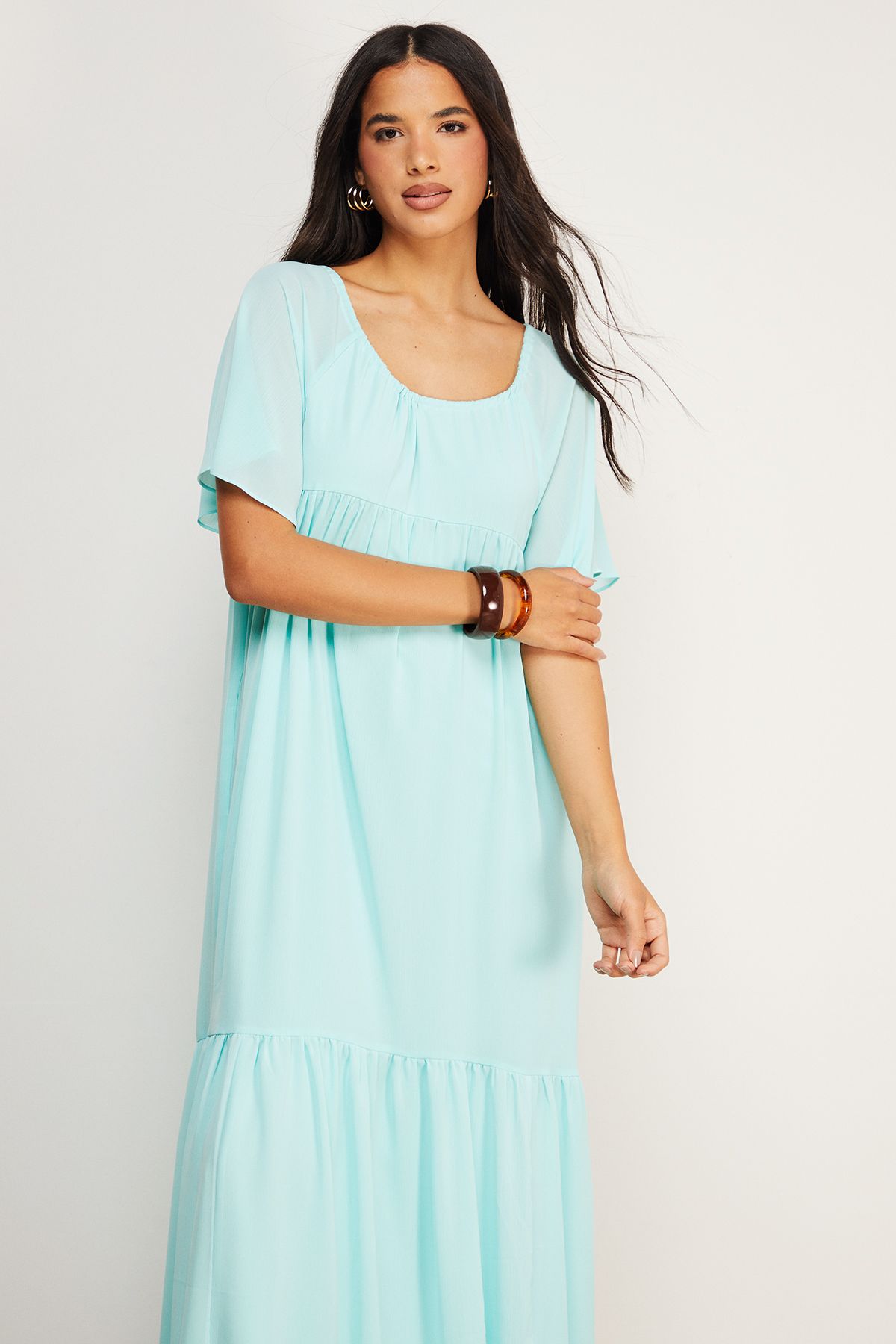 Warehouse Chiffon Tier Smock Midi Dress