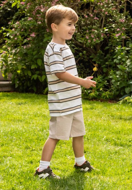 Younger Boys Mocha Stripe Cotton T-Shirt