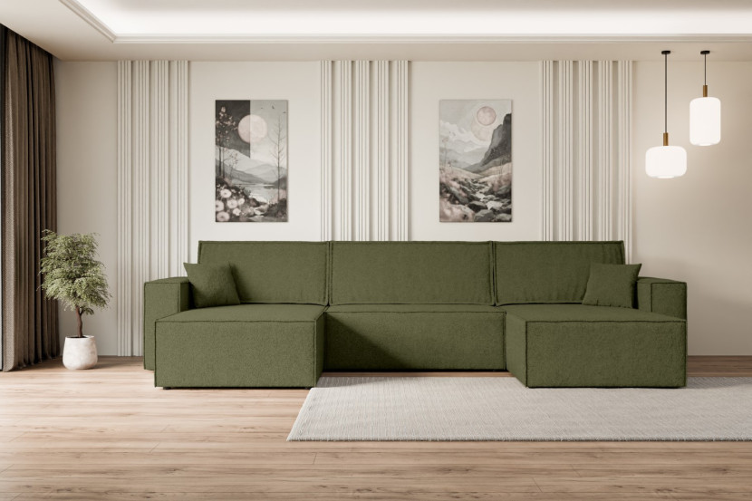 Narożnik z funkcją spania i pojemnikiem CELTIC-XLU - 377x143x83cm Zielony