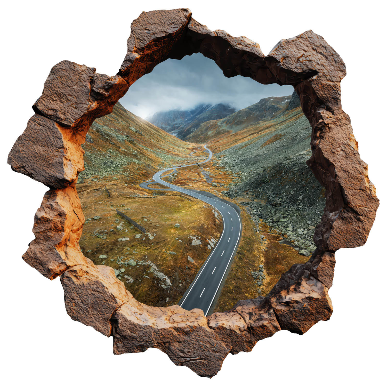 Efekt dziury w ścianie alpaki góry naklejka 3D 60x60