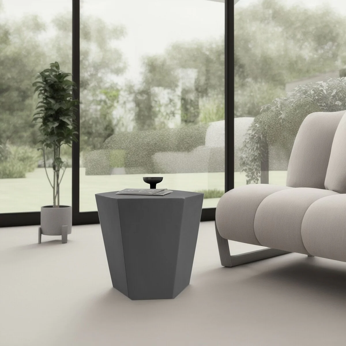 Patio Watcher 24 Inches Modern Minimalist Indoor and Outdoor Concrete Hexagonal Side Table