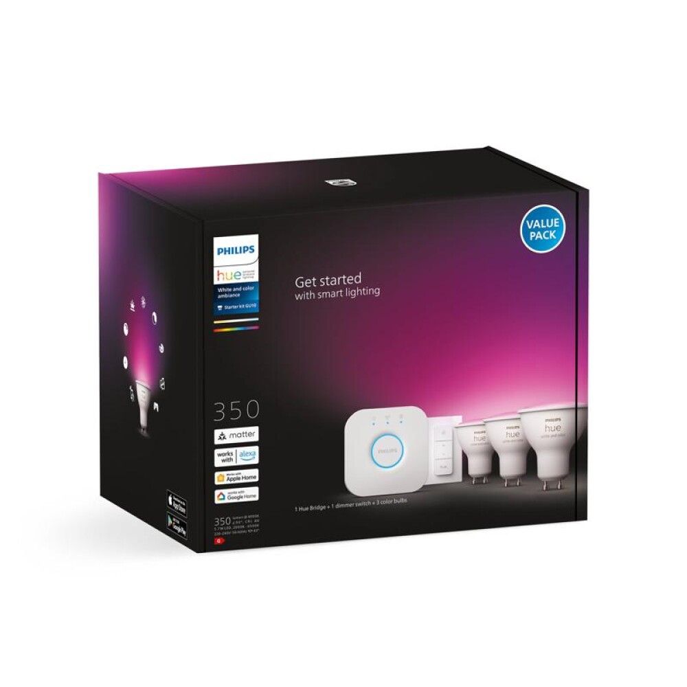 SPOTPÆRER PHILIPS HUE SPOT GU10 MED STRØMBRYTER 3STK