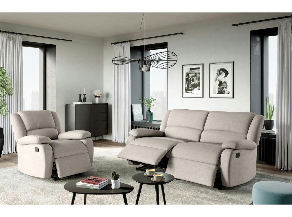 RELAXXO - Canapé relax manuel 3 places avec 2 assises XXL en tissu - Beige