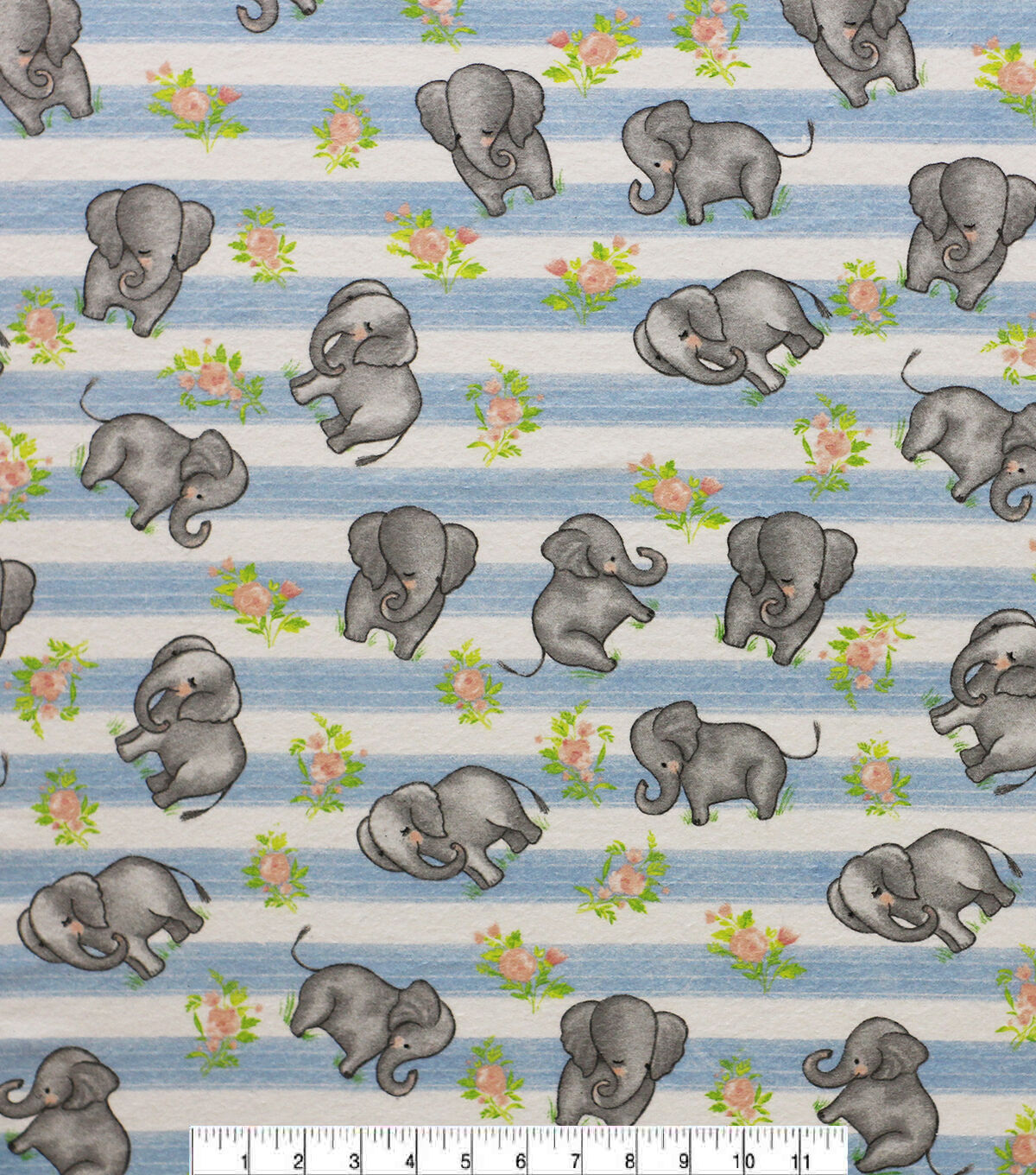 Sweet Elephants On Stripes Super Snuggle Flannel Fabric